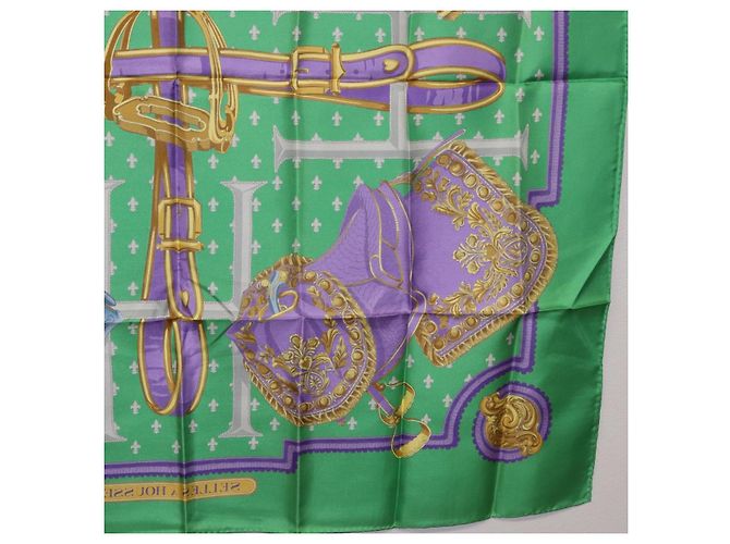 Hermès Pañuelo HERMES Carre 90 Seda Verde Auth 200005M - vista 23
