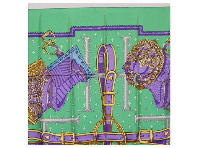 Hermès Pañuelo HERMES Carre 90 Seda Verde Auth 200005M - vista 3