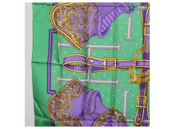 Hermès Pañuelo HERMES Carre 90 Seda Verde Auth 200005M - vista 5