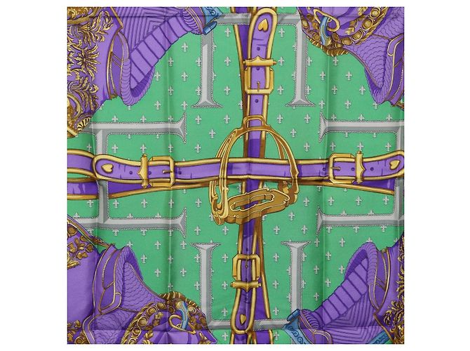 Hermès Pañuelo HERMES Carre 90 Seda Verde Auth 200005M - vista 6