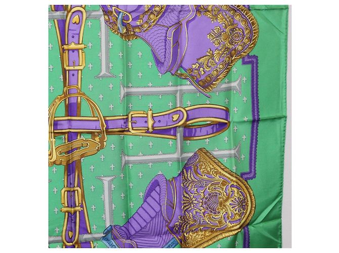 Hermès Pañuelo HERMES Carre 90 Seda Verde Auth 200005M - vista 7