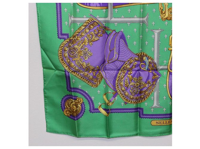 Hermès Pañuelo HERMES Carre 90 Seda Verde Auth 200005M - vista 8