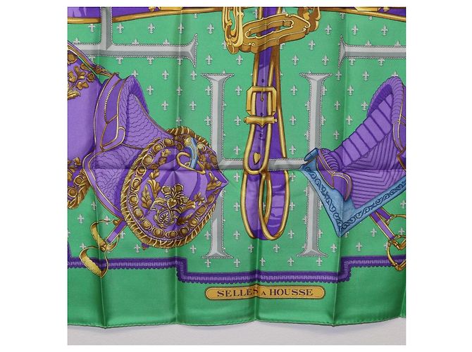 Hermès Pañuelo HERMES Carre 90 Seda Verde Auth 200005M - vista 9