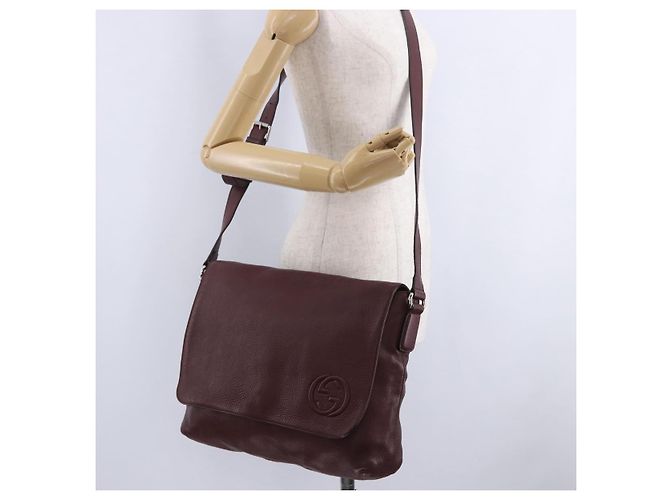 Borsa a tracolla GUCCI Interlocking in pelle Bordeaux Argento 322056 Auth ka6271V Bordò - vista 29