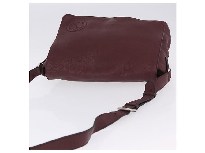 Borsa a tracolla GUCCI Interlocking in pelle Bordeaux Argento 322056 Auth ka6271V Bordò - vista 7