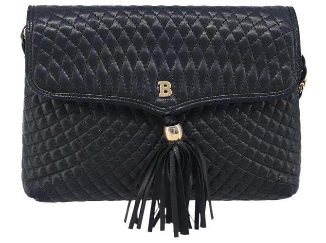 BALLY Schultertasche mit Kette aus Leder Schwarz Gold Auth 204454 Golden - Ansicht 13