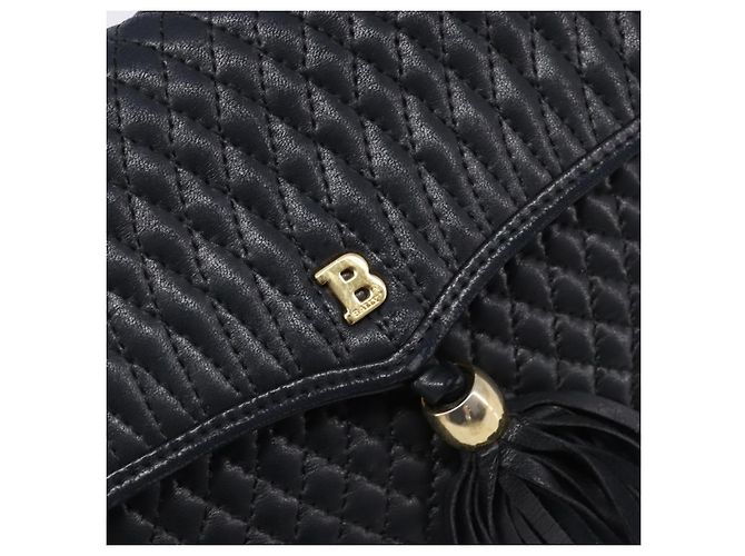 BALLY Schultertasche mit Kette aus Leder Schwarz Gold Auth 204454 Golden - Ansicht 17