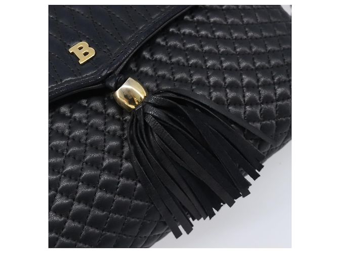 BALLY Schultertasche mit Kette aus Leder Schwarz Gold Auth 204454 Golden - Ansicht 18