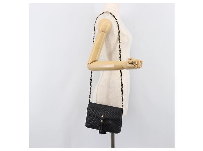 BALLY Schultertasche mit Kette aus Leder Schwarz Gold Auth 204454 Golden - Ansicht 26