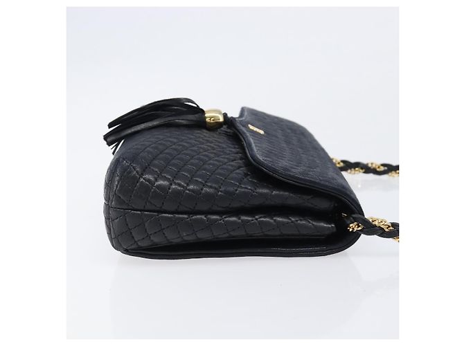 BALLY Schultertasche mit Kette aus Leder Schwarz Gold Auth 204454 Golden - Ansicht 3