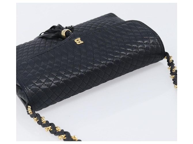 BALLY Schultertasche mit Kette aus Leder Schwarz Gold Auth 204454 Golden - Ansicht 6