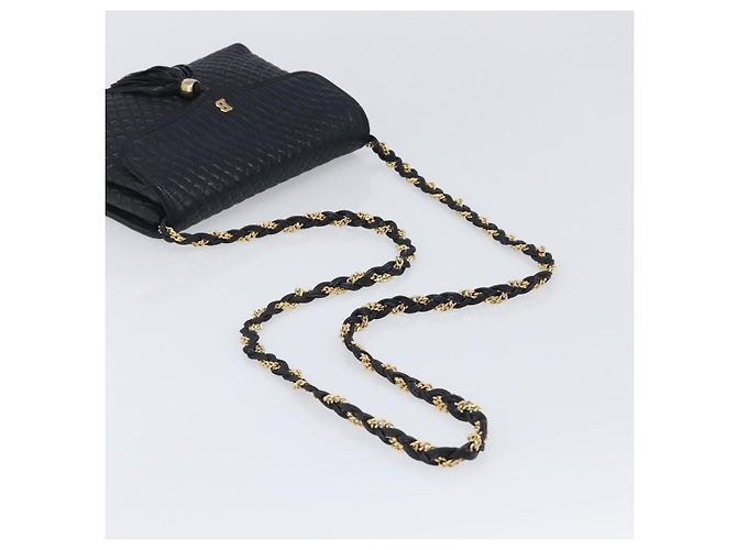 BALLY Schultertasche mit Kette aus Leder Schwarz Gold Auth 204454 Golden - Ansicht 7