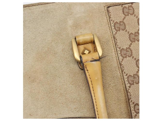 Borsa a mano GUCCI GG Canvas Suede Beige Gold 120897 Auth 203634 D'oro - vista 10