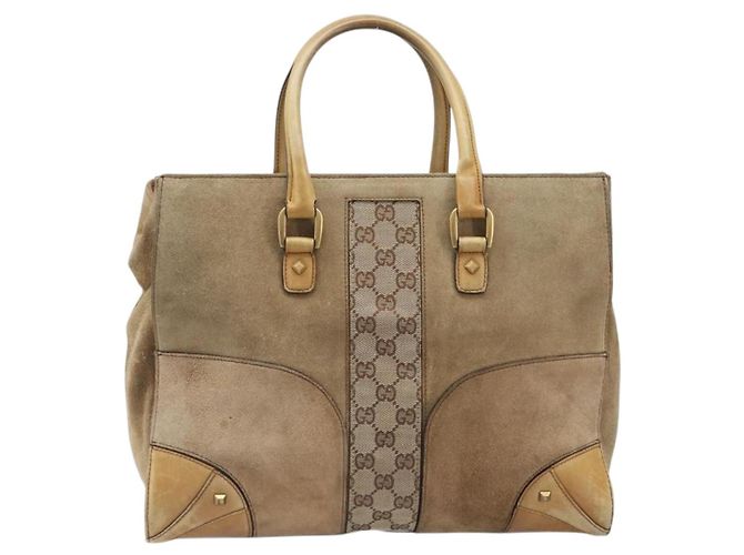 Borsa a mano GUCCI GG Canvas Suede Beige Gold 120897 Auth 203634 D'oro - vista 13