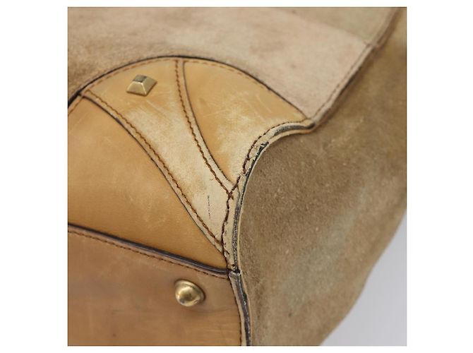 Borsa a mano GUCCI GG Canvas Suede Beige Gold 120897 Auth 203634 D'oro - vista 16