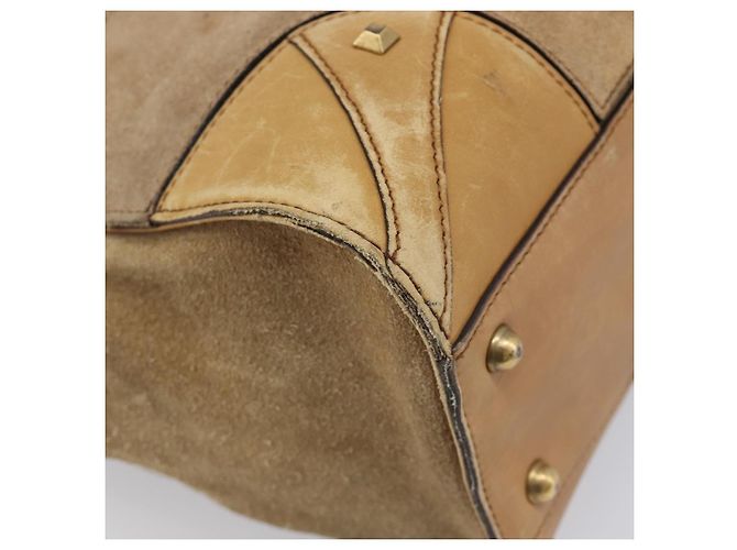 Borsa a mano GUCCI GG Canvas Suede Beige Gold 120897 Auth 203634 D'oro - vista 17
