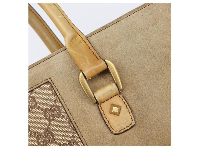 Borsa a mano GUCCI GG Canvas Suede Beige Gold 120897 Auth 203634 D'oro - vista 18