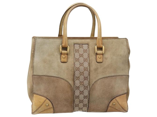 Borsa a mano GUCCI GG Canvas Suede Beige Gold 120897 Auth 203634 D'oro - vista 2