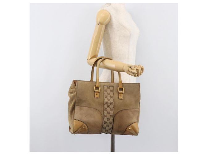 Borsa a mano GUCCI GG Canvas Suede Beige Gold 120897 Auth 203634 D'oro - vista 24