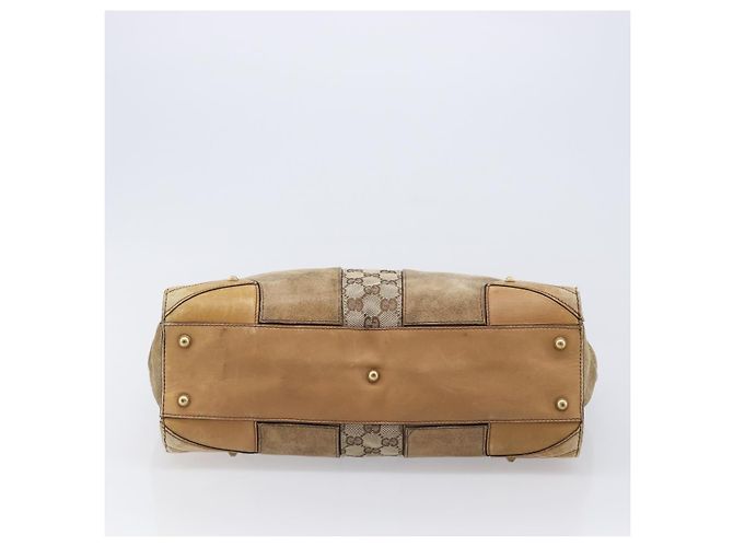 Borsa a mano GUCCI GG Canvas Suede Beige Gold 120897 Auth 203634 D'oro - vista 5