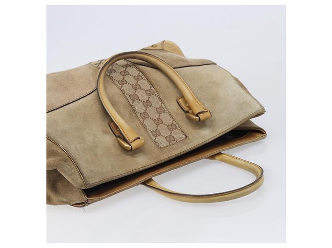 Borsa a mano GUCCI GG Canvas Suede Beige Gold 120897 Auth 203634 D'oro - vista 6