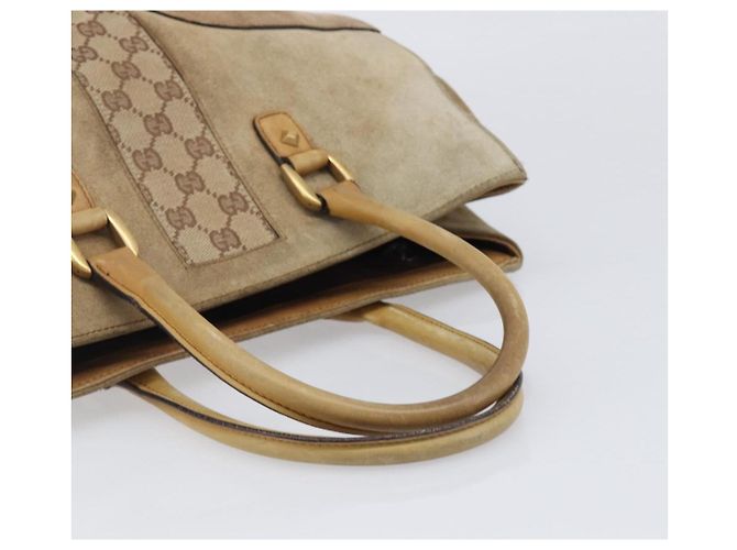 Borsa a mano GUCCI GG Canvas Suede Beige Gold 120897 Auth 203634 D'oro - vista 7