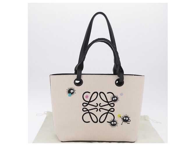 LOEWE x Ghibli Spirited Away Soot Sprites Anagram Tote Small Auth 167586SM Nero Beige - vista 12