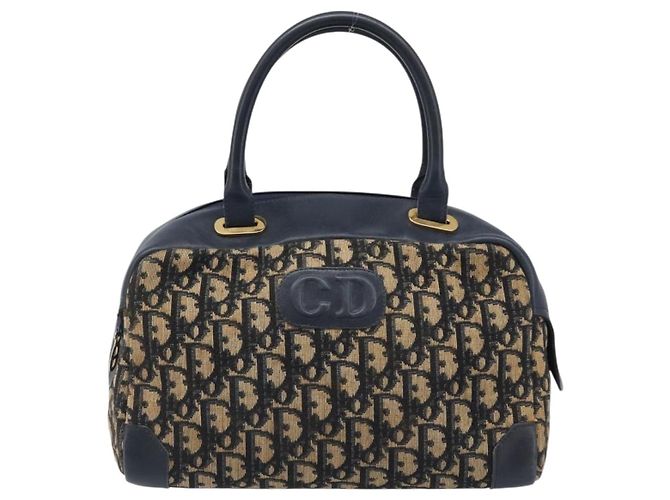 Borsa a mano Christian Dior Trotter Canvas Navy Gold Tone Auth BA15542 Blu navy - vista 13