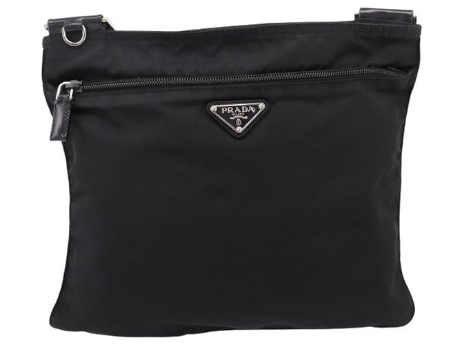 Borsa a tracolla PRADA Nylon Nero Argento Auth 205175A - vista 13