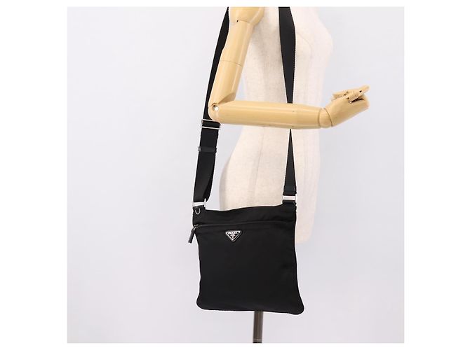 Borsa a tracolla PRADA Nylon Nero Argento Auth 205175A - vista 23