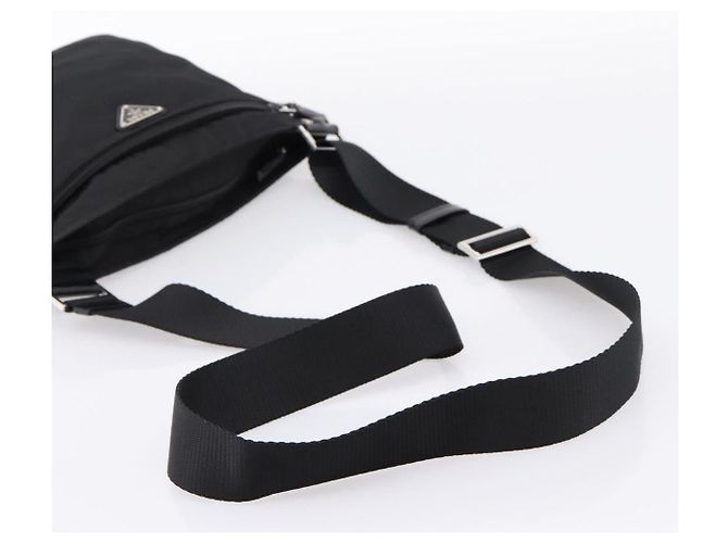 Borsa a tracolla PRADA Nylon Nero Argento Auth 205175A - vista 7