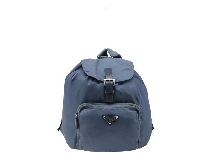 Mochila PRADA Nylon Azul Claro Plata Auth 203438 - vista 13