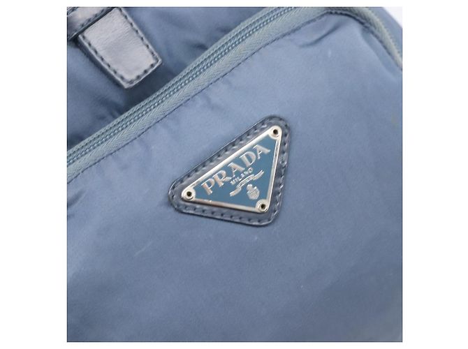 Mochila PRADA Nylon Azul Claro Plata Auth 203438 - vista 19