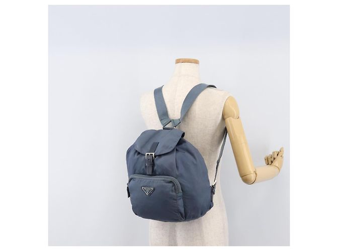 Mochila PRADA Nylon Azul Claro Plata Auth 203438 - vista 29
