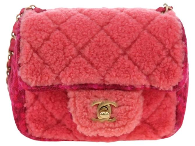Borsa a tracolla CHANEL Mini Matelasse 17 in tweed Pink Gold CC Auth 200776SAM Rosa D'oro - vista 13