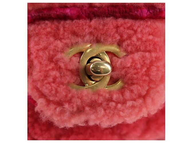Borsa a tracolla CHANEL Mini Matelasse 17 in tweed Pink Gold CC Auth 200776SAM Rosa D'oro - vista 18