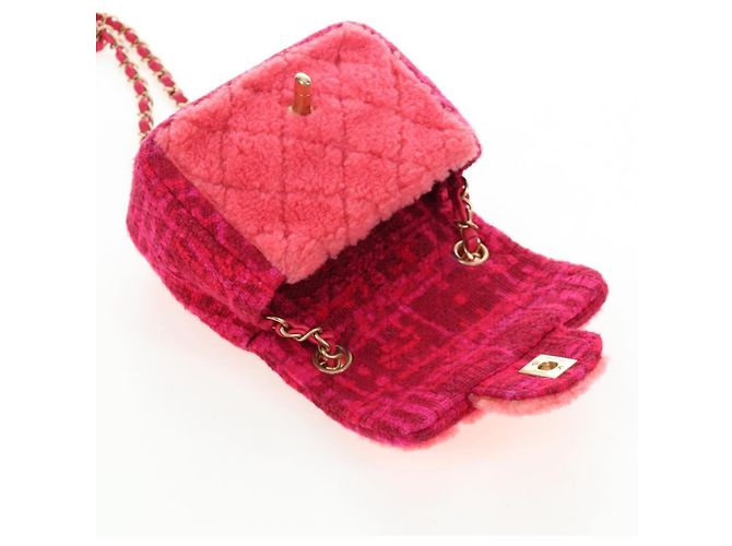 Borsa a tracolla CHANEL Mini Matelasse 17 in tweed Pink Gold CC Auth 200776SAM Rosa D'oro - vista 19