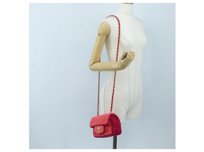 Borsa a tracolla CHANEL Mini Matelasse 17 in tweed Pink Gold CC Auth 200776SAM Rosa D'oro - vista 27