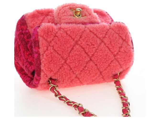 Borsa a tracolla CHANEL Mini Matelasse 17 in tweed Pink Gold CC Auth 200776SAM Rosa D'oro - vista 6