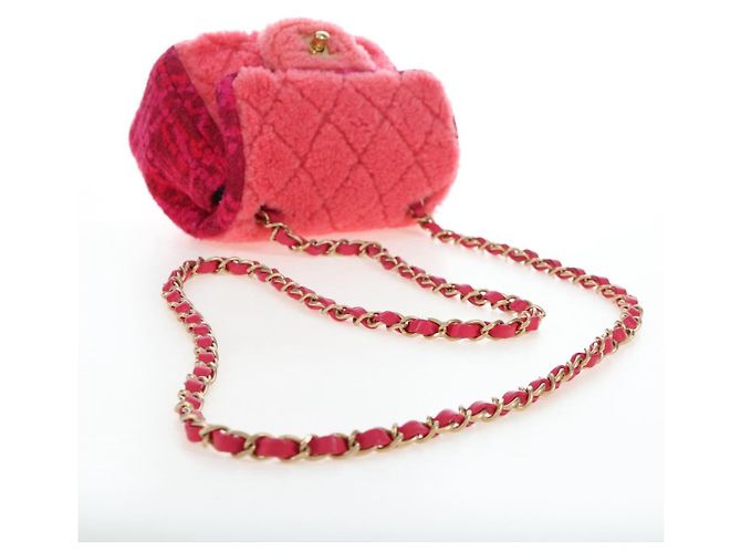 Borsa a tracolla CHANEL Mini Matelasse 17 in tweed Pink Gold CC Auth 200776SAM Rosa D'oro - vista 7