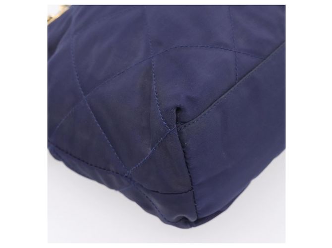 Bolsa de Ombro com Corrente PRADA Nylon Navy Gold Auth 203877 Dourado Azul marinho - vista 14