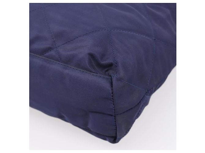 Bolsa de Ombro com Corrente PRADA Nylon Navy Gold Auth 203877 Dourado Azul marinho - vista 15
