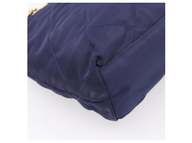 Bolsa de Ombro com Corrente PRADA Nylon Navy Gold Auth 203877 Dourado Azul marinho - vista 16