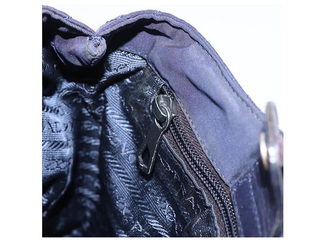 Bolsa de Ombro com Corrente PRADA Nylon Navy Gold Auth 203877 Dourado Azul marinho - vista 21
