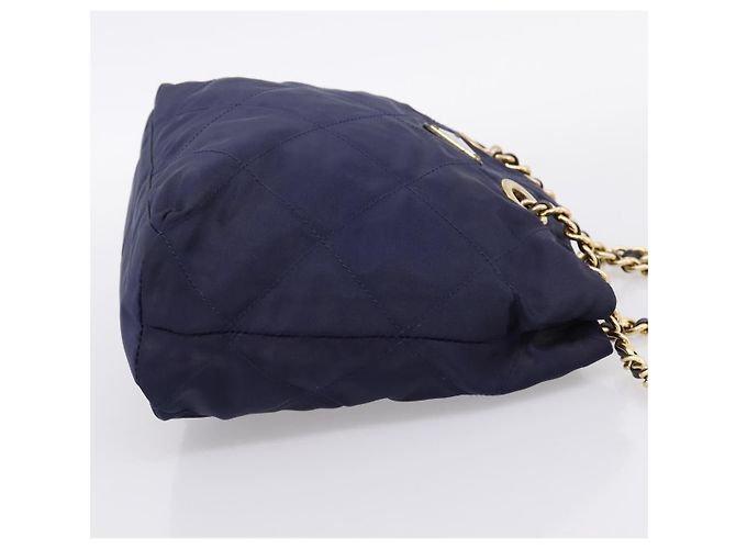Bolsa de Ombro com Corrente PRADA Nylon Navy Gold Auth 203877 Dourado Azul marinho - vista 4