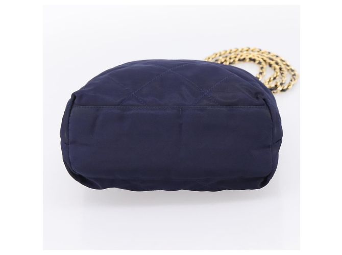 Bolsa de Ombro com Corrente PRADA Nylon Navy Gold Auth 203877 Dourado Azul marinho - vista 5