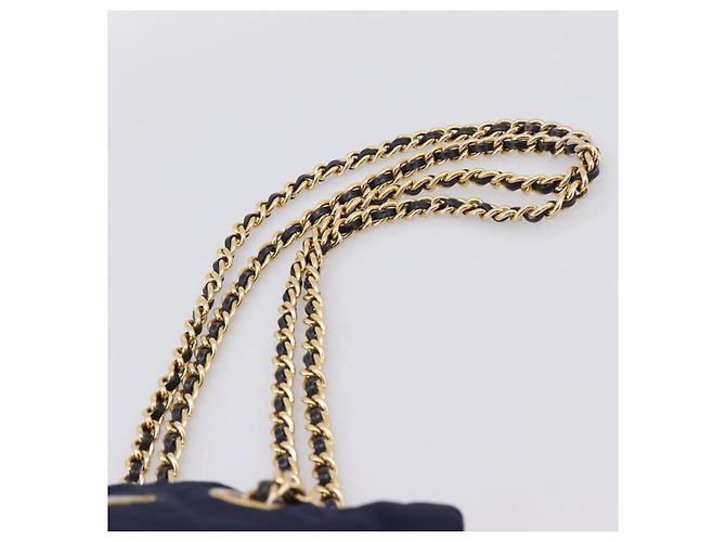 Bolsa de Ombro com Corrente PRADA Nylon Navy Gold Auth 203877 Dourado Azul marinho - vista 8