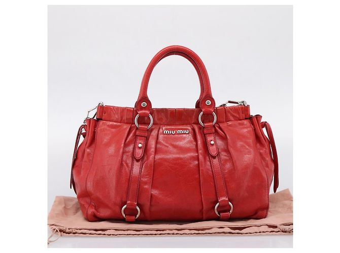 Borsa a mano Miu Miu Vitellolux 2way Red Gold Auth 204332V Rosso D'oro - vista 12