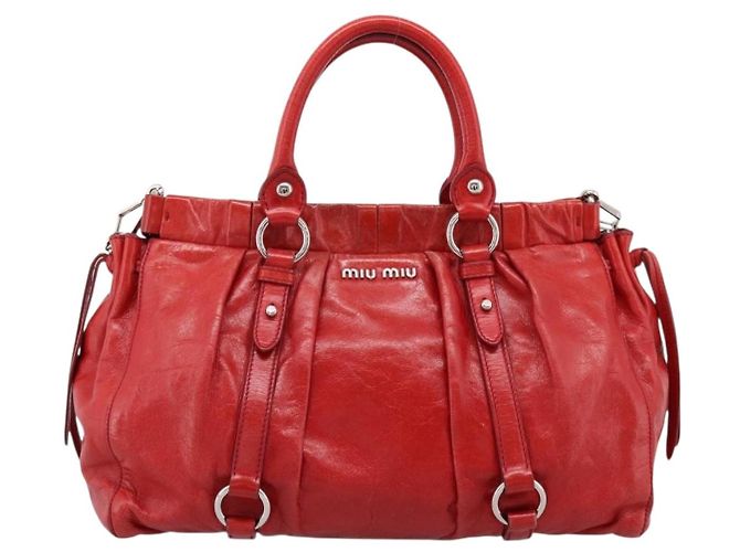 Borsa a mano Miu Miu Vitellolux 2way Red Gold Auth 204332V Rosso D'oro - vista 13