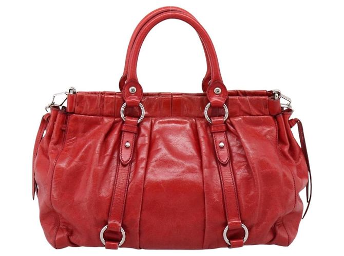 Borsa a mano Miu Miu Vitellolux 2way Red Gold Auth 204332V Rosso D'oro - vista 2